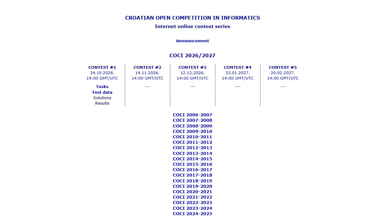 Screenshot of COCI (Croatian Open Competition in Informatics)