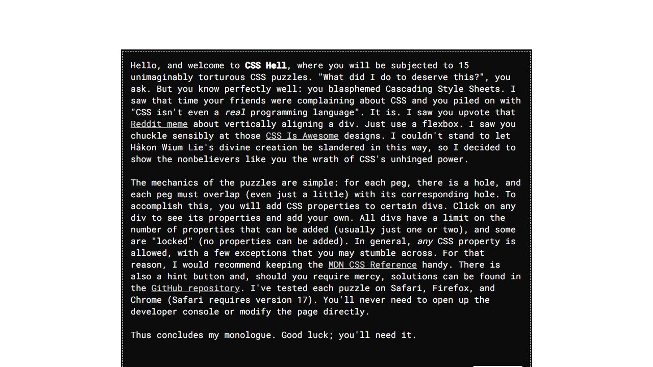 Screenshot of CSS Hell