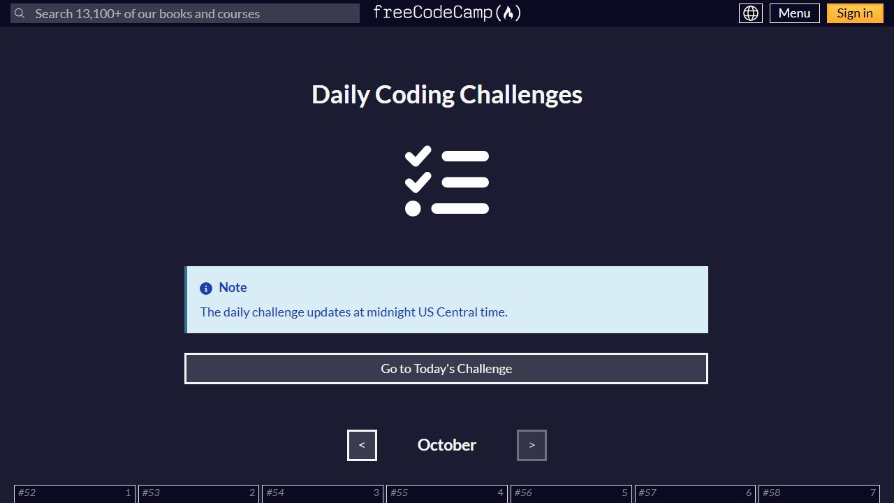 Screenshot of freeCodeCamp Daily Coding Challenge