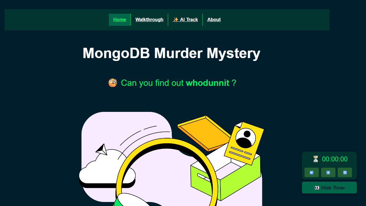 Screenshot of MongoDB Murder Mystery