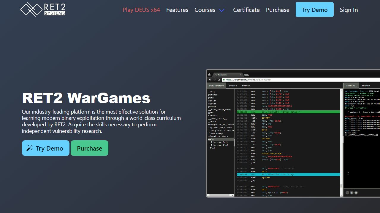 Screenshot of RET2 WarGames